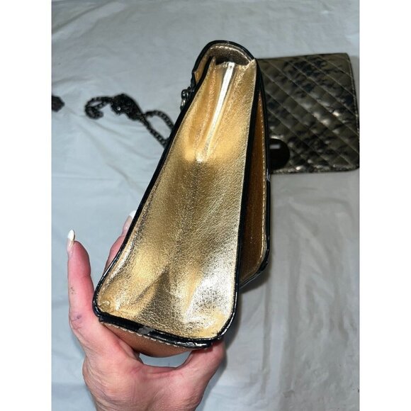 Gianni Bernini gold Leather Shoulder bag Chain Strap interchangeable zip off - Picture 3 of 13